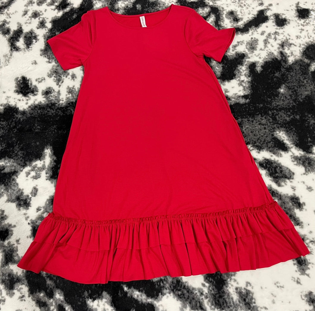 334 - Red Short Sleeve Dress - Size M