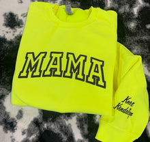 Load image into Gallery viewer, Mama - Design 1 (Bold) (Full Front) Kids Names (On Sleeve) - Puff Print