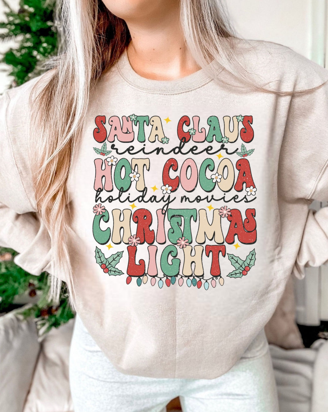 Santa Reindeer Hot Cocoa Movies Christmas Lights