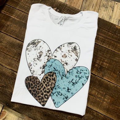 Heart Bundle 3 Hearts - Cow Print Leopard Turquoise