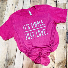 Load image into Gallery viewer, It&#39;s Simple. Just Love. - White Ink - Neon Pink Crewneck Sweatshirt