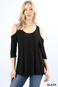 Load image into Gallery viewer, 288 - Black Cold Shoulder Stretch Shirt