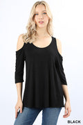 288 - Black Cold Shoulder Stretch Shirt