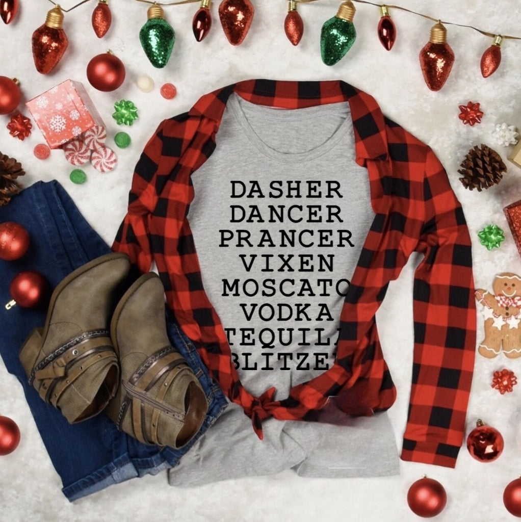 Drunk Reindeer - Dasher Dancer Prancer Vixen Moscato Vodka Tequila Blitzen - Black Ink