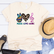 Load image into Gallery viewer, Peace. Love. Music.