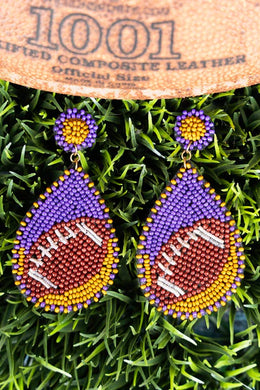 Football Tear Drop Earrings - Purple / Gold