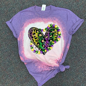 Multi Color Leopard Print Heart & Beads - Mardi Gras