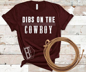 Dibs on the Cowboy - White Ink - Heather Cardinal Tee
