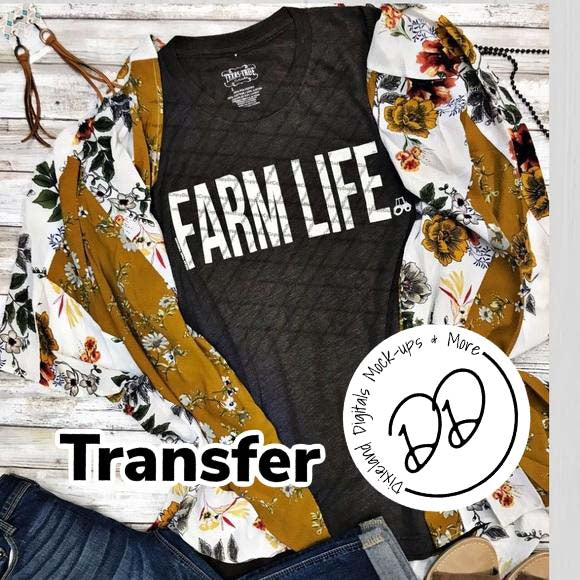 Farm Life - White Ink - Screen Print Transfer - DIY - Graphic Tee