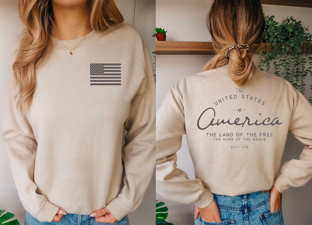 B&W American Flag (On Left Chest) - USA Est. 1776 (On Back)