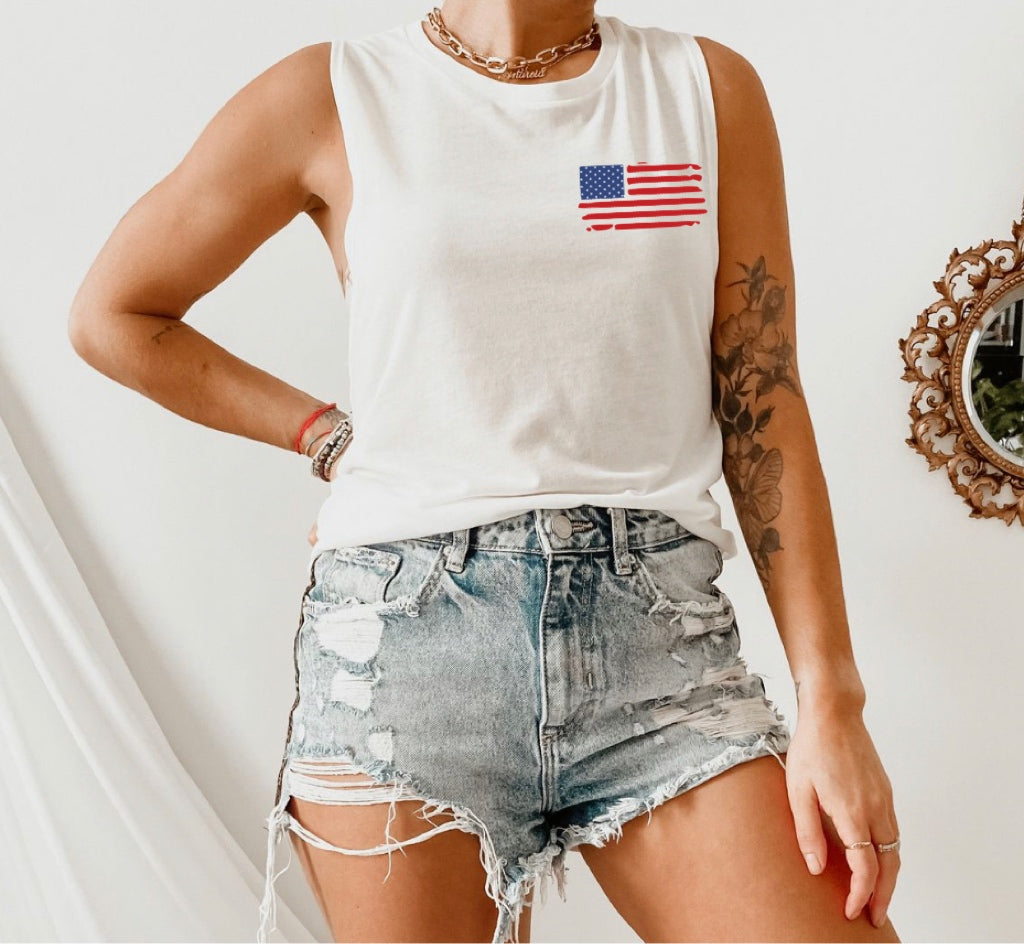 Distressed American Flag - Color Ink (On Left Chest)