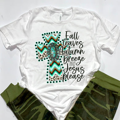 Fall Leaves Autumn Breeze & Jesus Please w/ Turquoise Cross & Squash Blossom