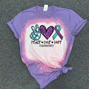 Peace. Love. Hope. #SuicideAwareness (purple & turquoise) - Acid Wash Purple