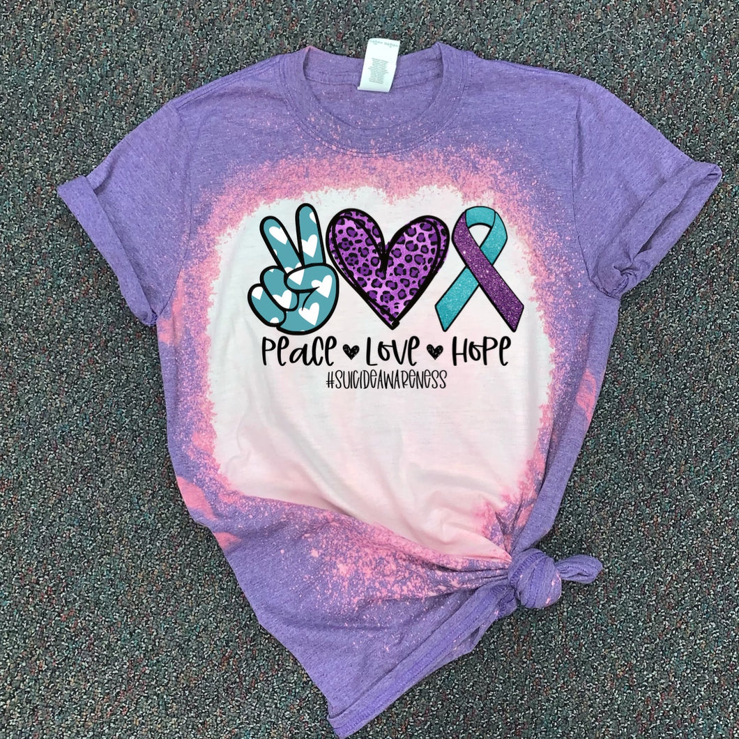 Peace. Love. Hope. #SuicideAwareness (purple & turquoise) - Acid Wash Purple