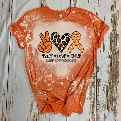 Peace. Love. Cure. #MultipleSclerosis (orange polka dots) - Acid Wash Orange