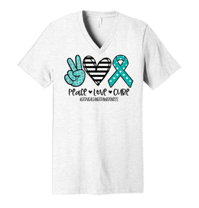 Peace. Love. Cure. #CervicalCancer (turquoise polka dots) - Ash Grey V-Neck