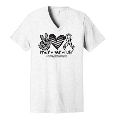 Peace. Love. Cure. #RareDisease (zebra stripes) - Ash Grey V-Neck