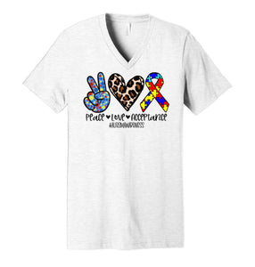 Peace. Love. Acceptance. #AutismAwareness W/ Leopard - Acid Wash Red Tee