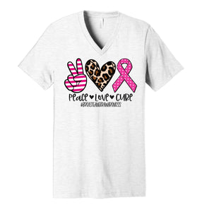 Peace. Love. Cure. #BreastCancer (pink polka dots) - Ash Grey V-Neck