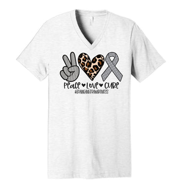 Peace. Love. Cure. #BrainCancer (silver polka dots) - Ash Grey V-Neck