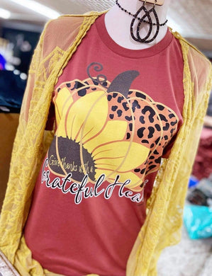 Give Thanks With A Grateful Heart - Pumpkin w/ Sunflower & Leopard