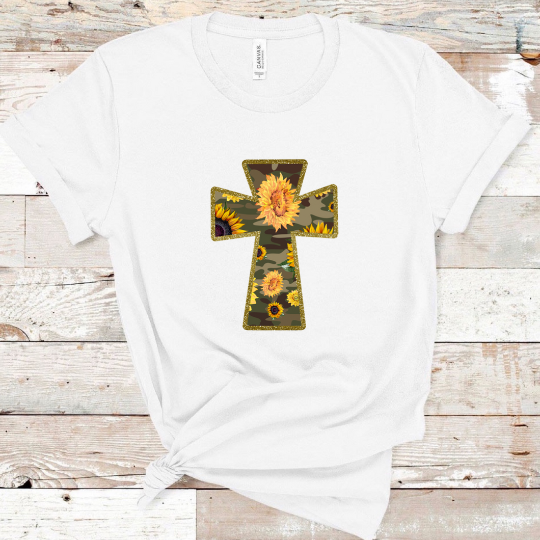 Camo Cross & Sunflowers - T-Shirt / Sweatshirt Unisex Sizing