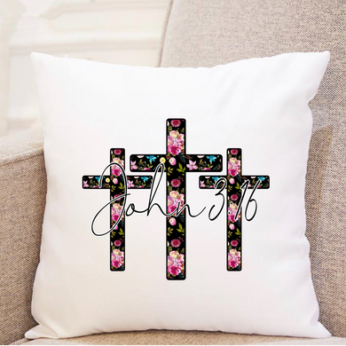 3 Floral Crosses - John 3:16 - Pillow