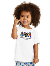 Load image into Gallery viewer, Peace. Love. Acceptance. #AutismAwareness W/ Leopard - White Tee