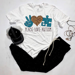 Peace Love Autism w/ Leopard & Glitter Print