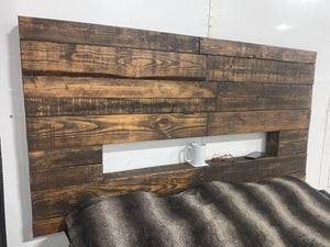 Rustic Barn Wood Bed Headboard - Hanging Headboard - with Shelf