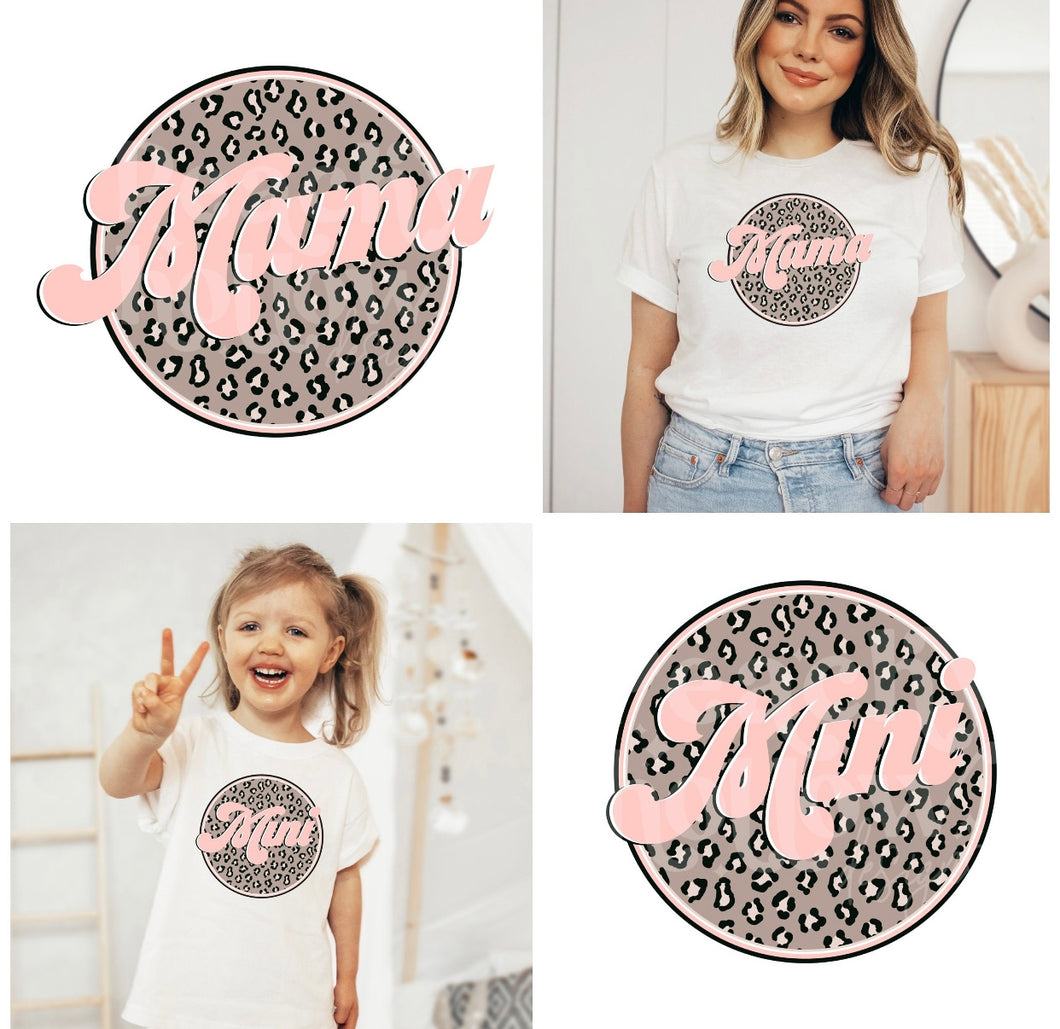 Mommy & Me - Mama / Mini w/ Pink Leopard Print Circle
