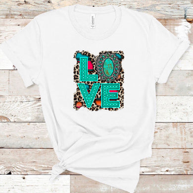 Love w/ Turquoise Leopard & Serape Background