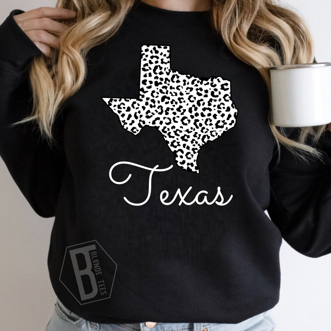 Texas w/ Leopard Print State - White Ink