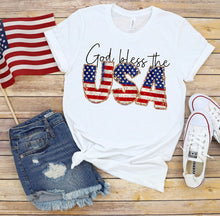 Load image into Gallery viewer, God Bless The USA w/ American Flag &amp; Gold Glitter Print
