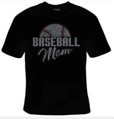 Baseball Mom Rhinestones - Black Tee