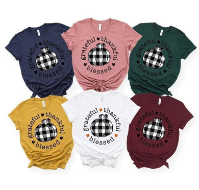 Grateful - Thankful - Blessed w/ Plaid Pumpkin - Black Ink