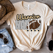 Load image into Gallery viewer, Warrior Nation w/ Football - Gold/Tan &amp; Black Text - 12 Color Options