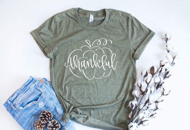 Thankful Pumpkin - White Ink - Sage Tee