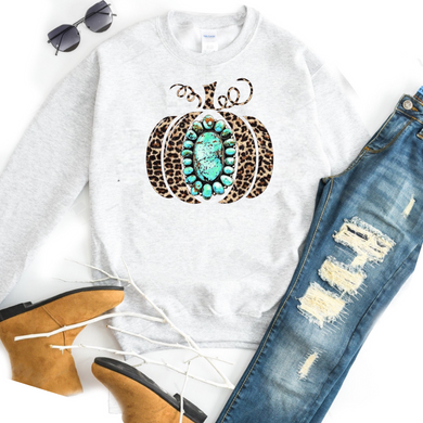 Leopard Print Pumpkin w/ Turquoise Bling Center