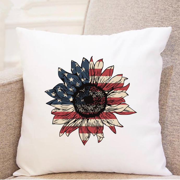 American Flag On Sunflower - Pillow