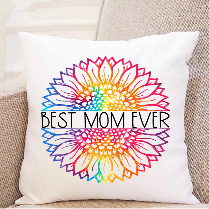 Best Mom Ever w/Rainbow Sunflower - Pillow