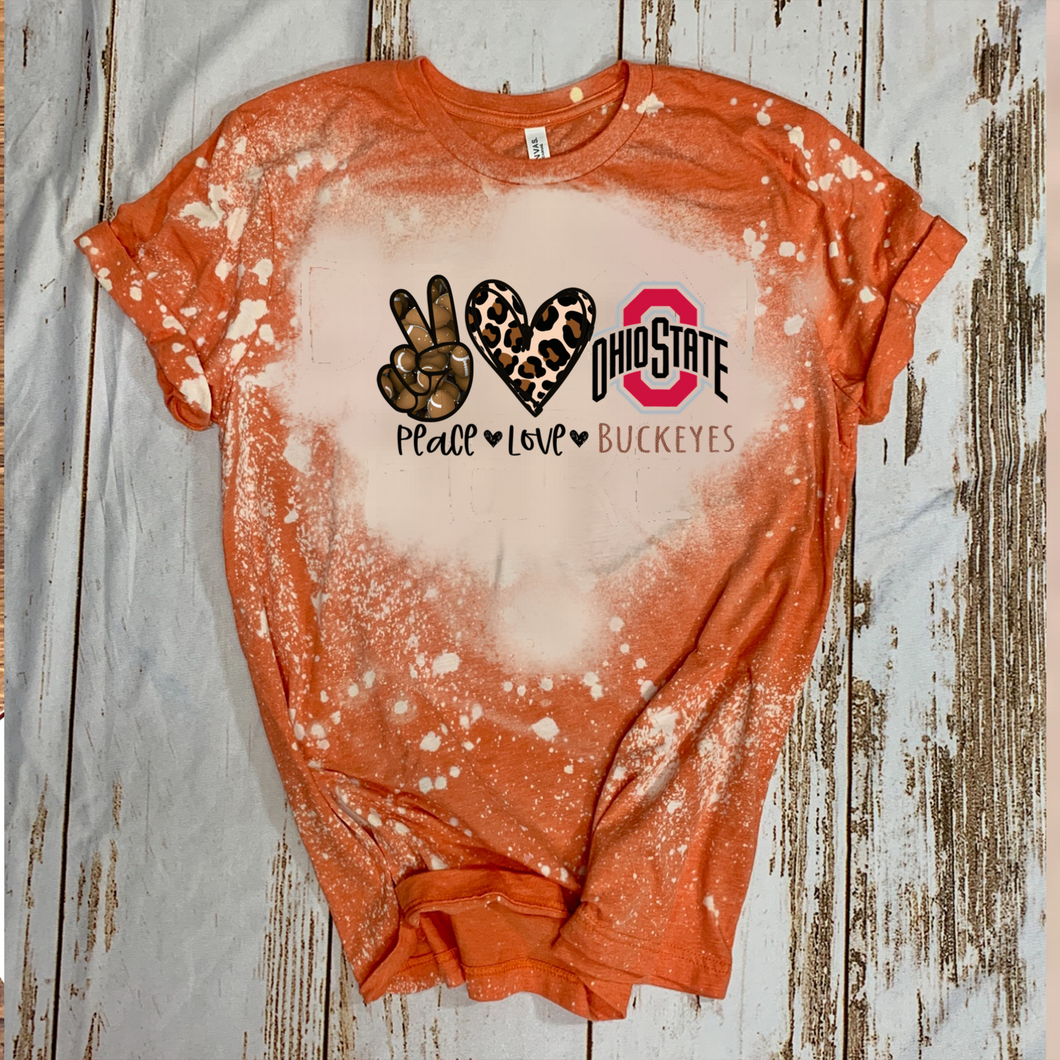 Peace Love Ohio State Buckeyes w/ Footballs & Leopard - Acid Wash Orange