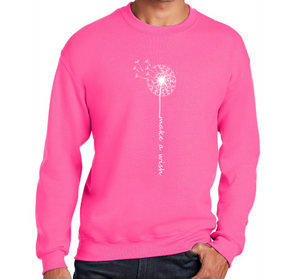 Make a Wish - Dandelion - Design 1 - White Ink - Neon Pink Crewneck Sweatshirt