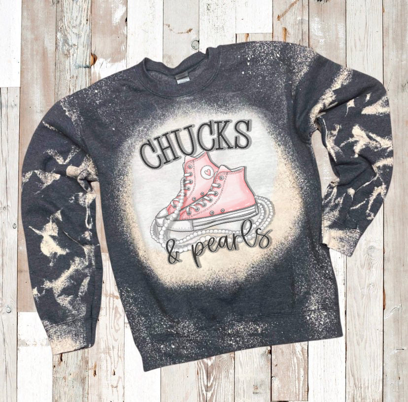 Chucks & Pearls - Acid Wash Black Crewneck Sweatshirt