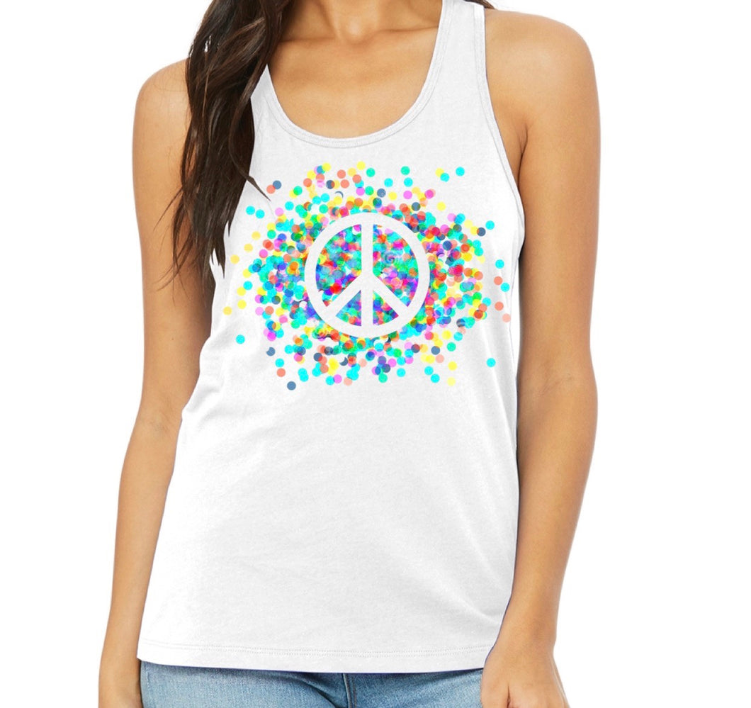 Peace Sign Dotted - White Tank