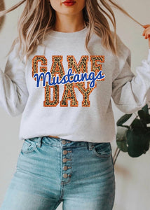 Mustangs Game Day w/ Blue & Orange Leopard Print - 13 Color Options
