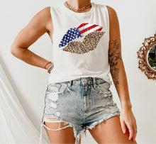 Load image into Gallery viewer, American Flag / Leopard Print Lips