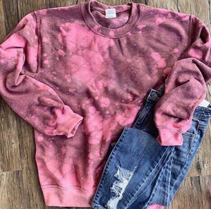 Blank- Acid Wash Tie Dye Ht. Maroon Crewneck Sweatshirt