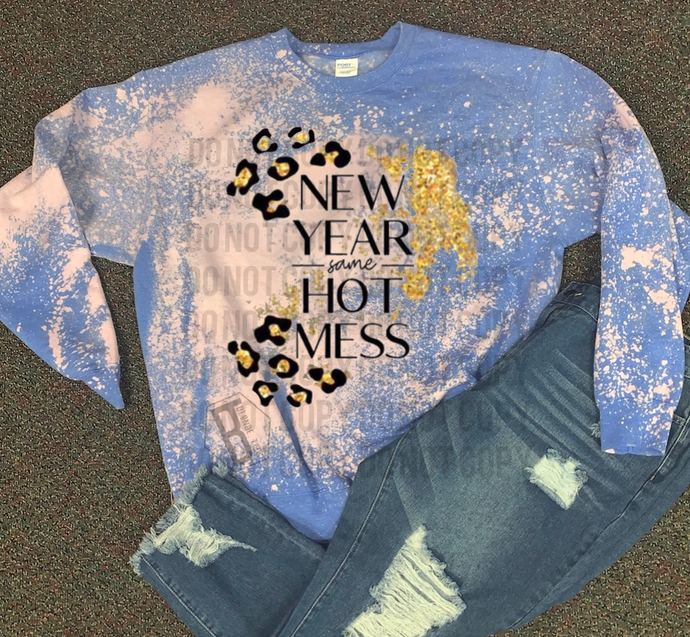 New Year Same Hot Mess - Acid Wash Splatter Blue Crewneck Sweatshirt