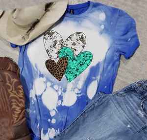 Heart Bundle 3 Hearts - Cow Print Leopard Turquoise